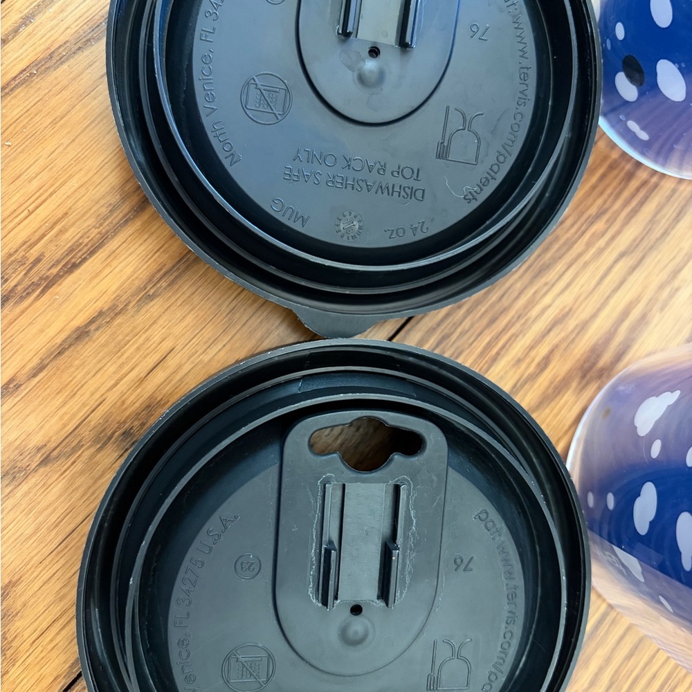 TWO Tervis Black Lid Tumblers with Blue and White Dots - Picture 3 of 5